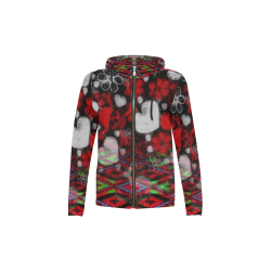 Weird multicolored hearts and skulls all over print full zip hoodie for kids All Over Print Full Zip Hoodie for Kid (Model H14)