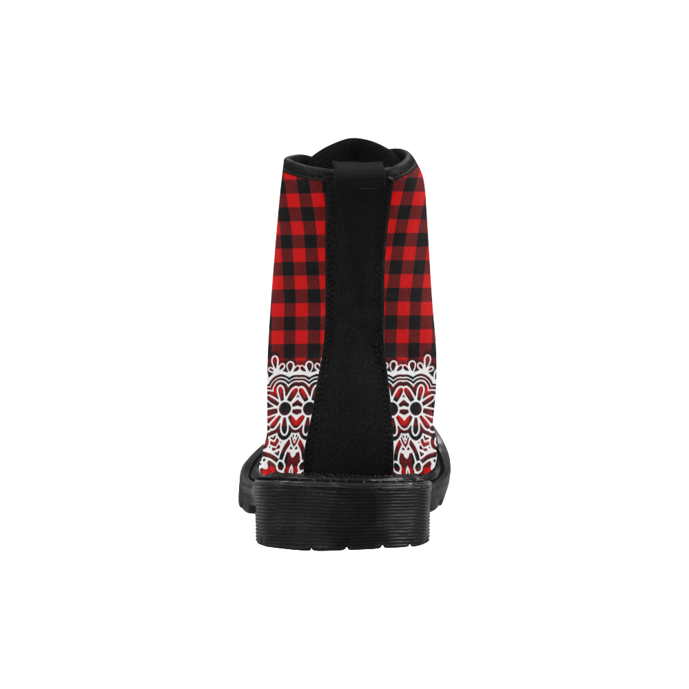 Red Buffalo Plaid And Lace Martin Boots for Women (Black) (Model 1203H)