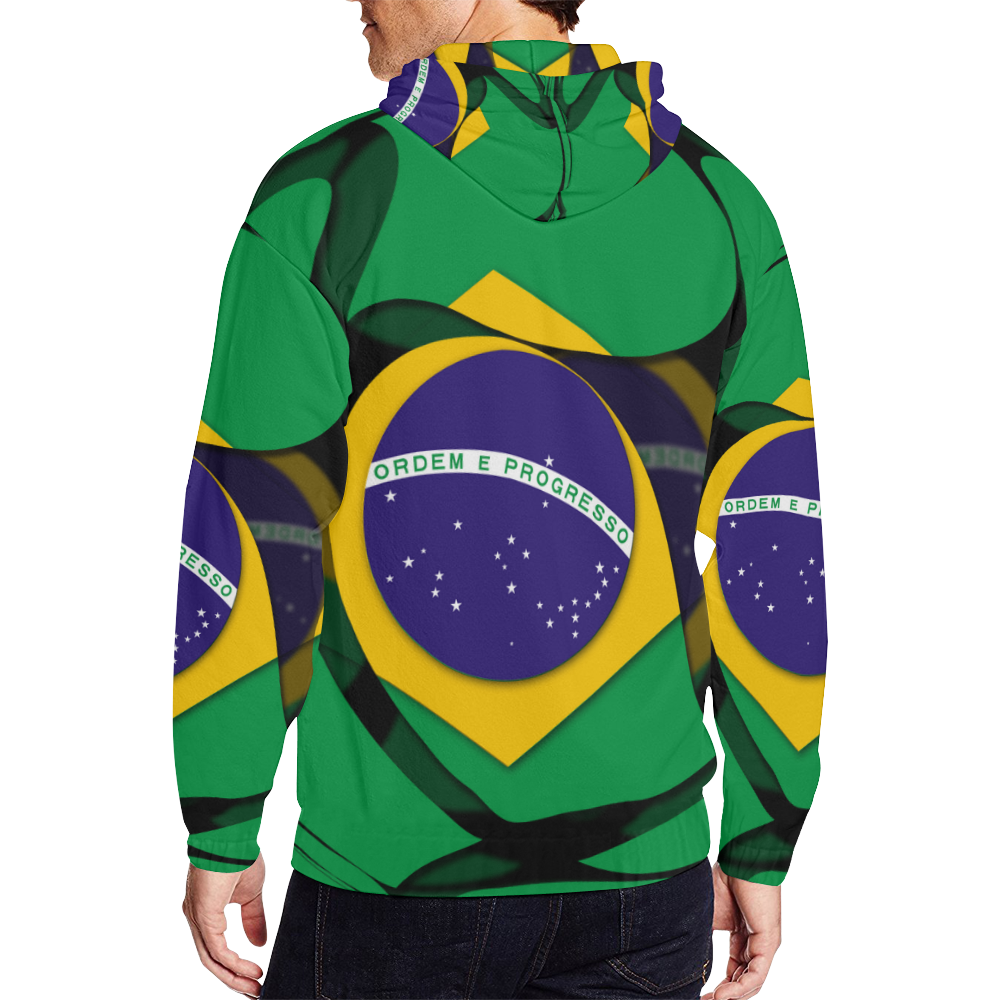 The Flag of Brazil All Over Print Full Zip Hoodie for Men (Model H14)