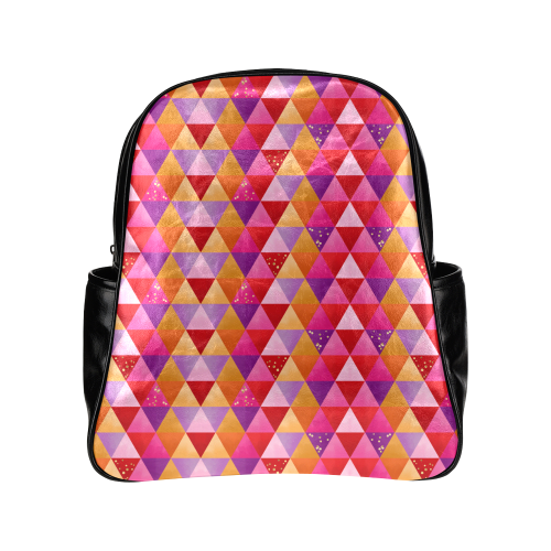 Triangle Pattern - Red Purple Pink Orange Yellow Multi-Pockets Backpack (Model 1636)