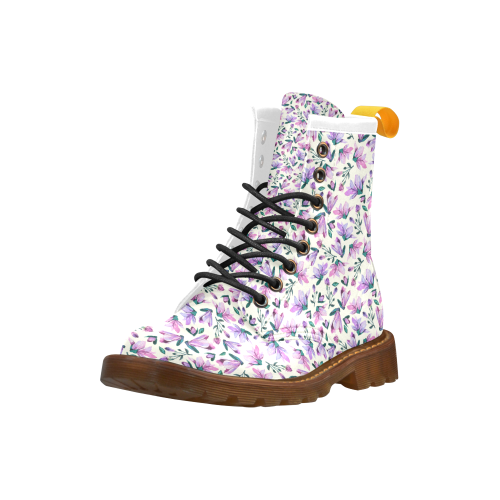 Lovely Watercolored Springflowers High Grade PU Leather Martin Boots For Women Model 402H
