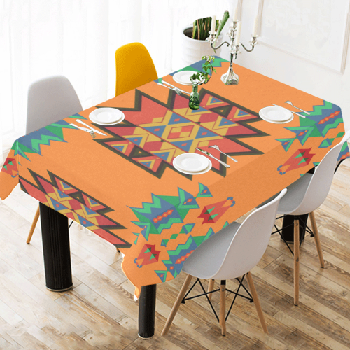 Misc shapes on an orange background Cotton Linen Tablecloth 52"x 70"