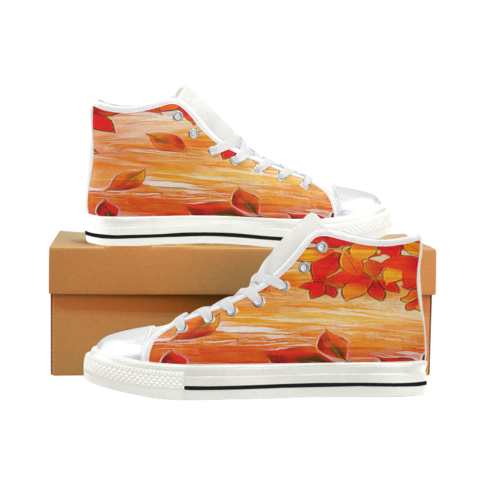 Red Leaves High Top Canvas Women's Shoes/Large Size (Model 017)