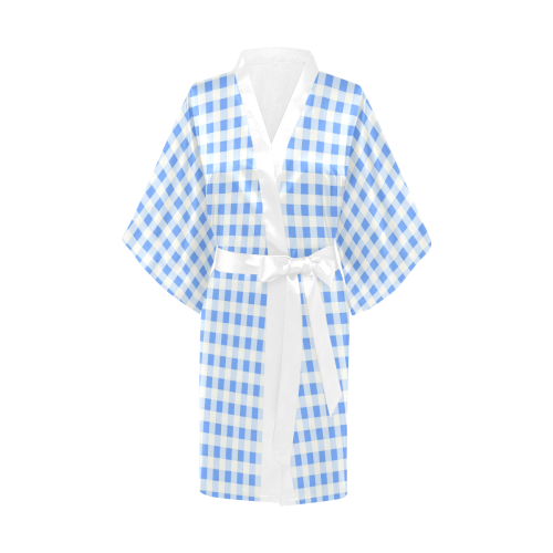 Sky Blue Gingham Kimono Robe