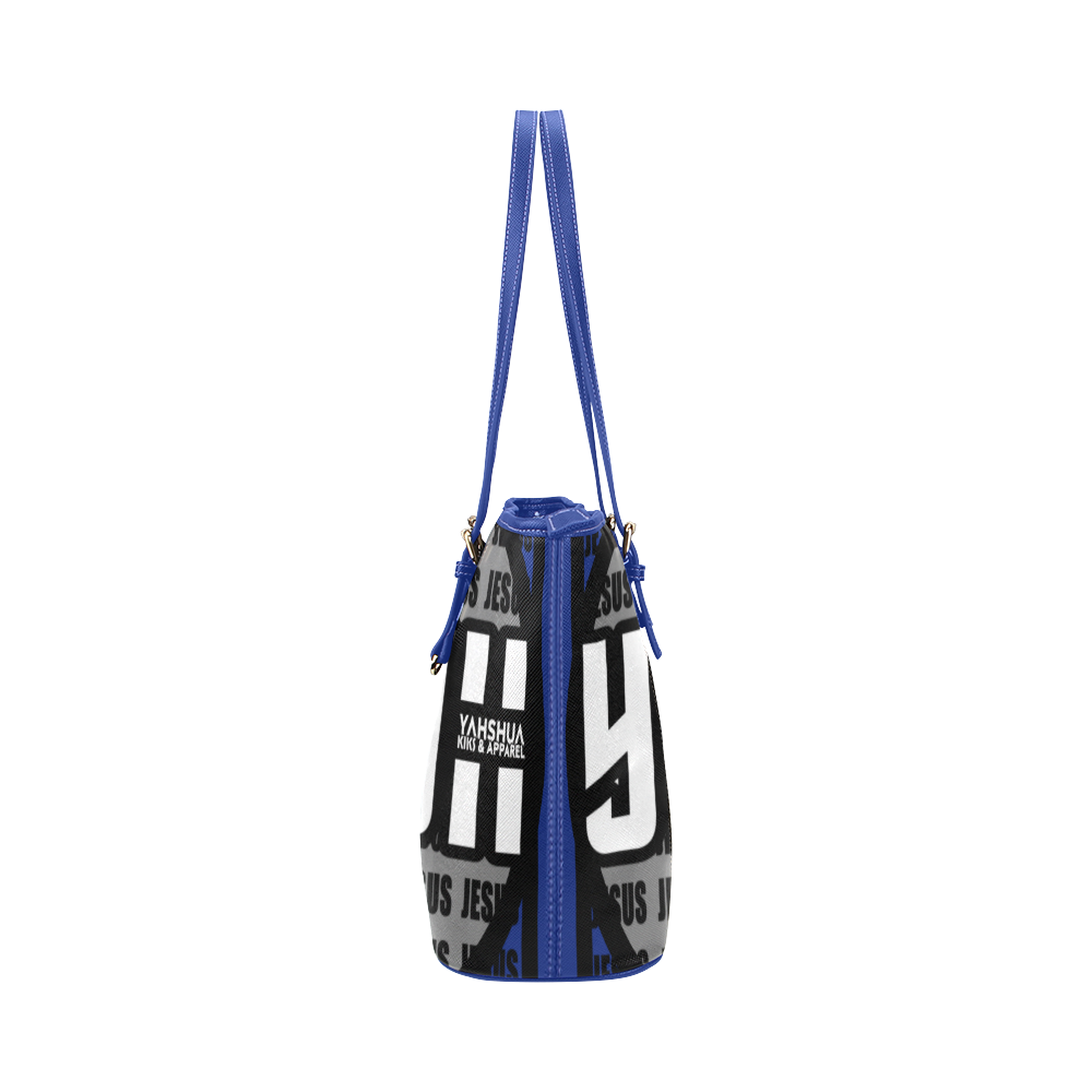 YHWH Blue Leather Tote Bag/Small (Model 1651)