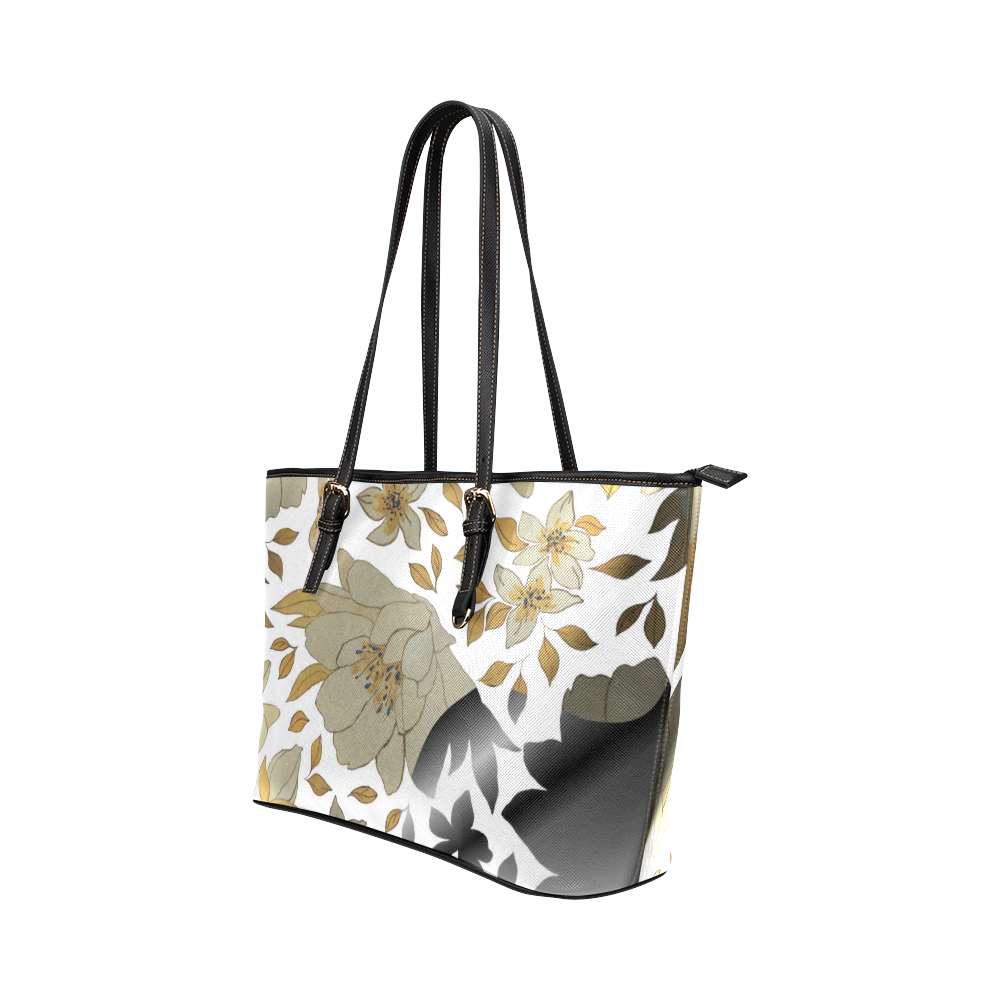 Floral Page Curl Small Leather Tote Leather Tote Bag/Large (Model 1651)
