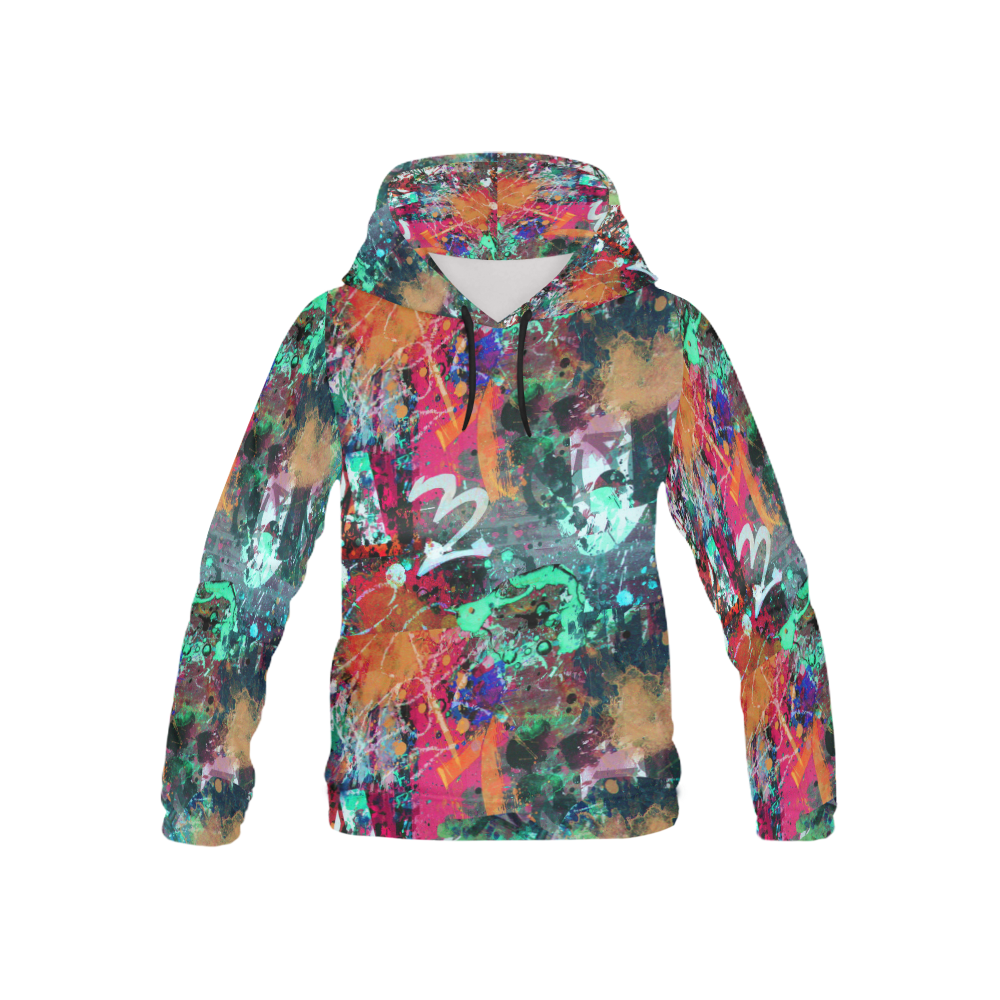 Graffiti Wall and Paint Splatter All Over Print Hoodie for Kid (USA Size) (Model H13)