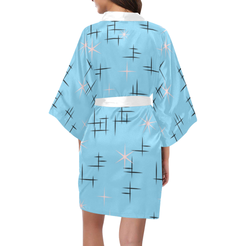 Retro Baby Blue 50s Atomic Age Pattern Kimono Robe