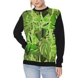 Tropical Jungle Leaves Camouflage - Vest Style Black Women's Rib Cuff Crew Neck Sweatshirt (Model H34)