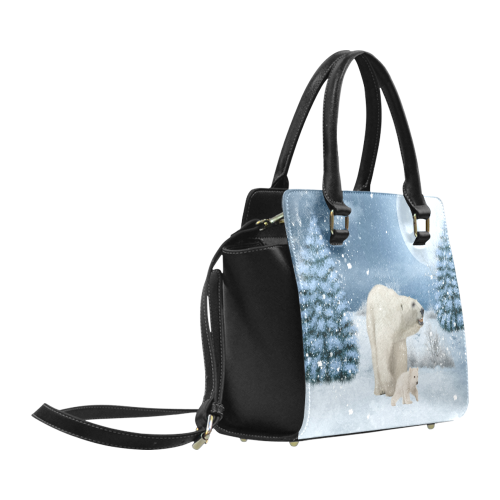 Polar bear mum with polar bear cub Classic Shoulder Handbag (Model 1653)