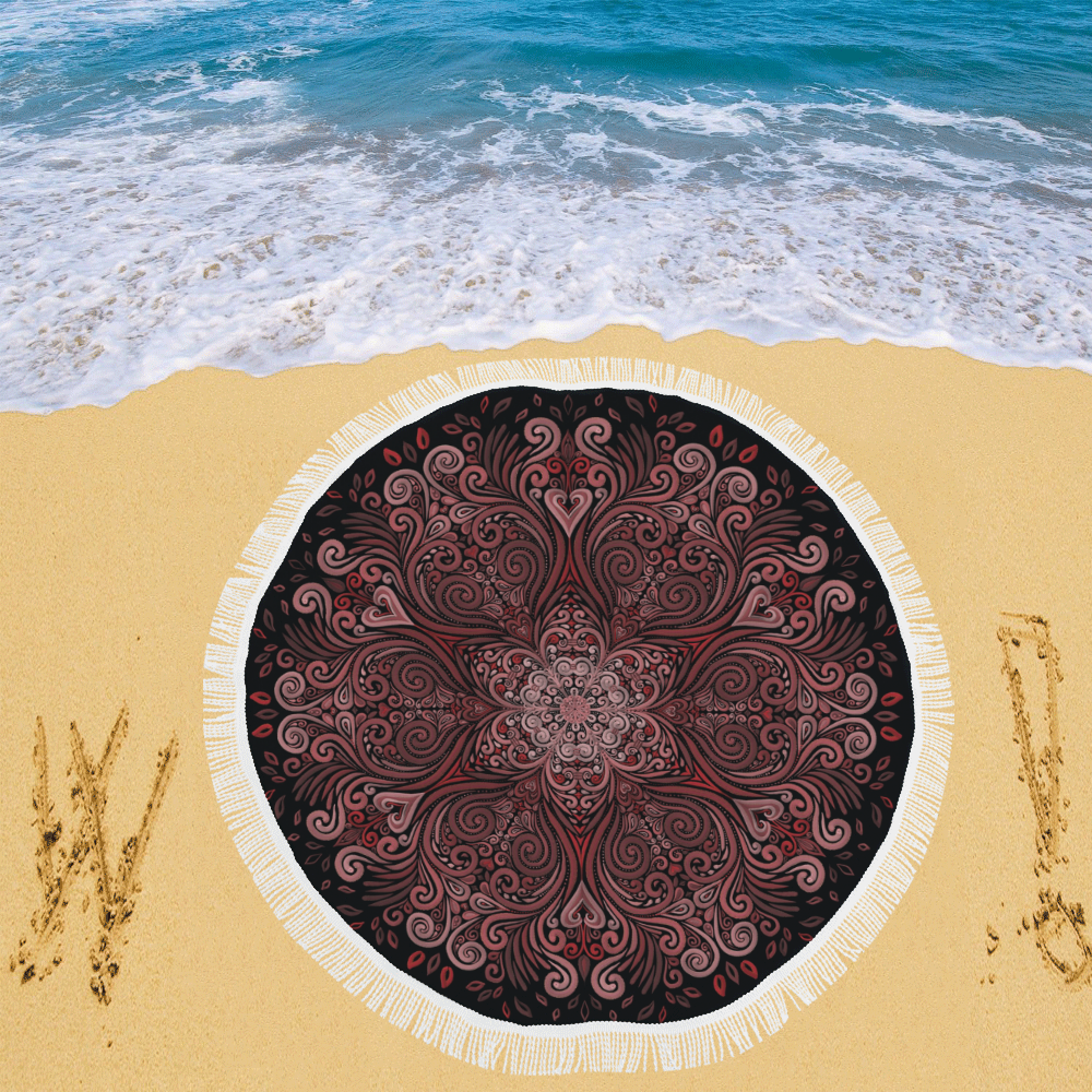 Red, orange, pink and brown 3D Mandala Pattern Circular Beach Shawl 59"x 59"