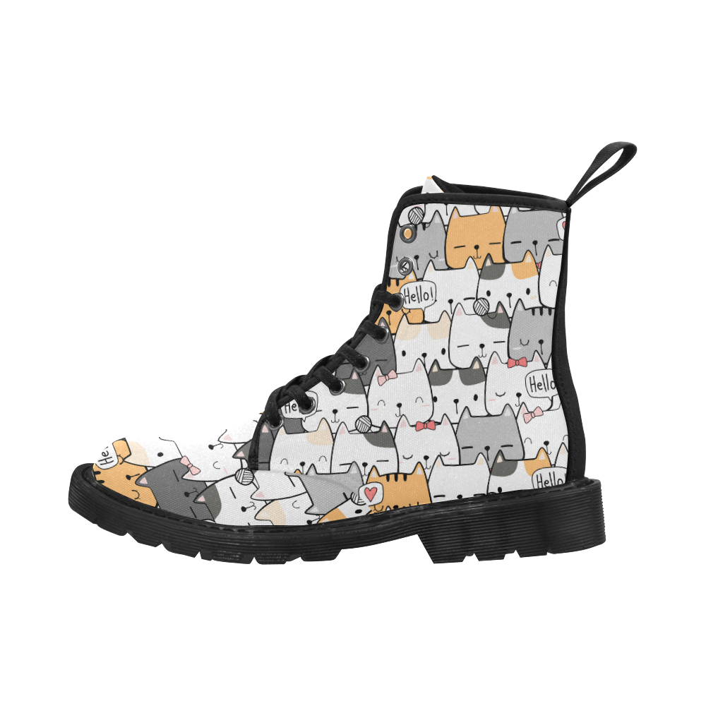 Kitten Boots, Cat Cartoon Martin Boots for Women (Black) (Model 1203H)