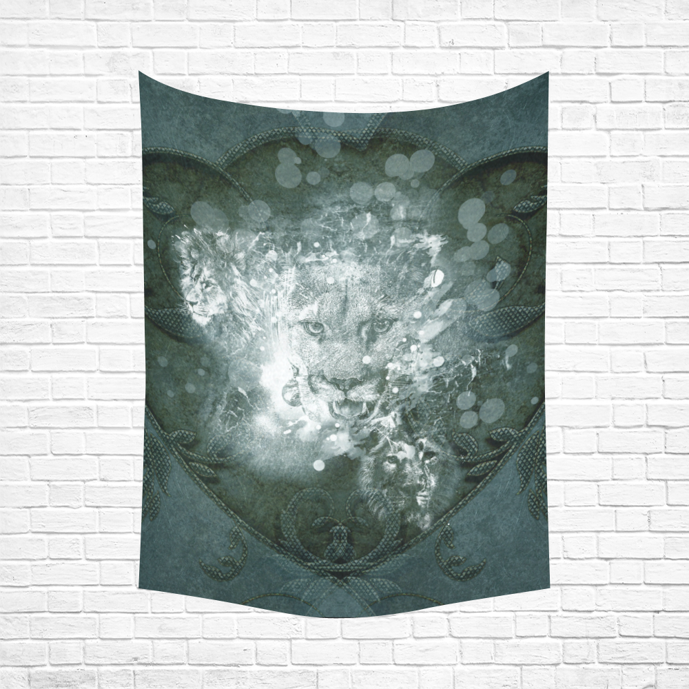 White lion Cotton Linen Wall Tapestry 60"x 80"
