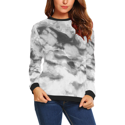 Marble Black and White Pattern All Over Print Crewneck Sweatshirt for Women (Model H18)