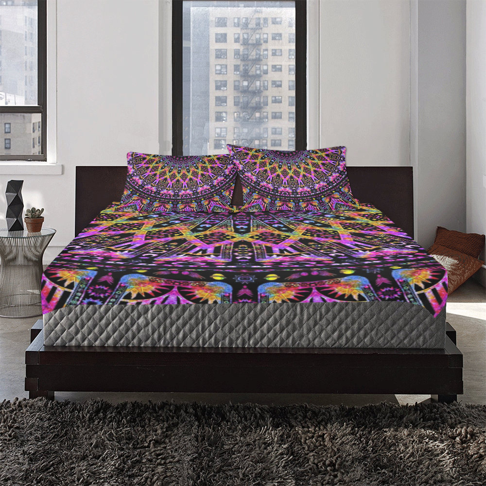 Hippy Boho Purple Elysian Mandala Half 3-Piece Bedding Set