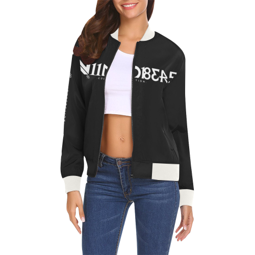 NUMBERS Collection LOGO Black/White All Over Print Bomber Jacket for Women (Model H19)