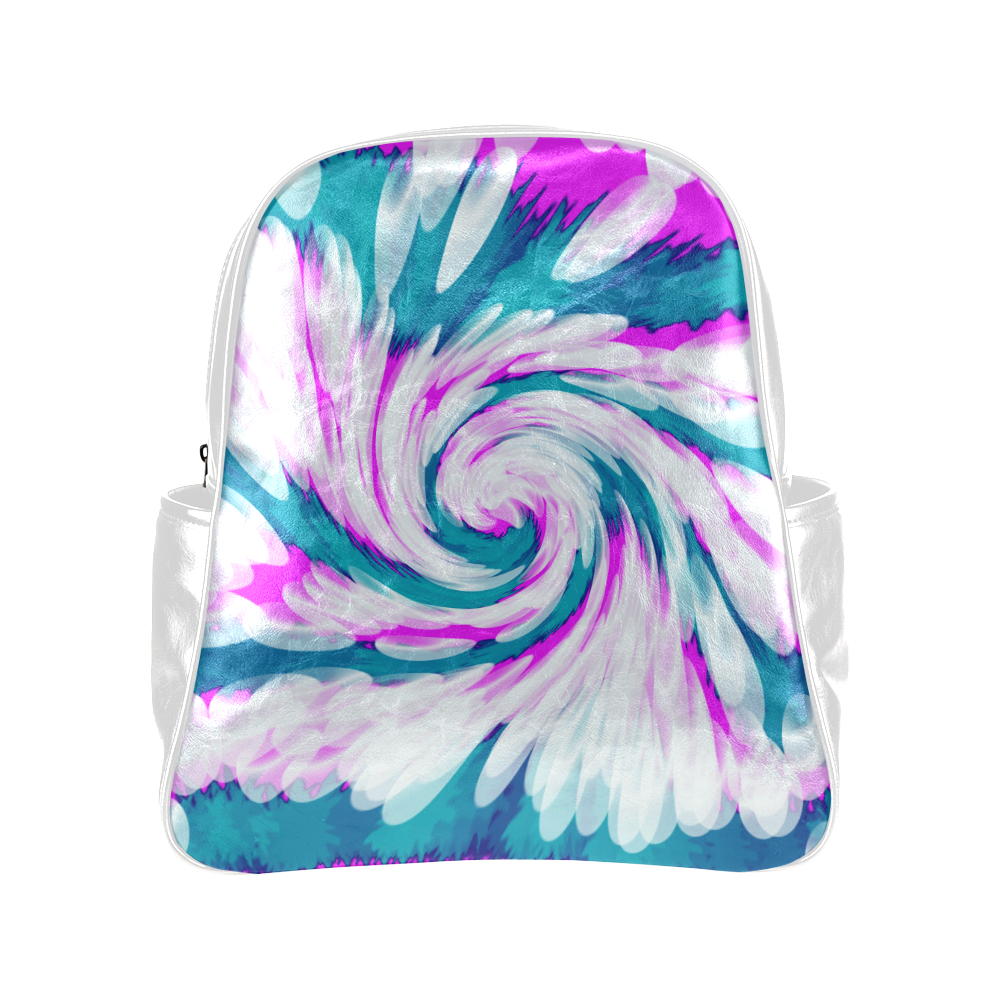 Turquoise Pink Tie Dye Swirl Abstract Multi-Pockets Backpack (Model 1636)