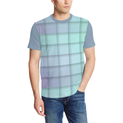 Glass Mosaic Mint Green and Violet Geometric Men's All Over Print T-Shirt (Solid Color Neck) (Model T63)