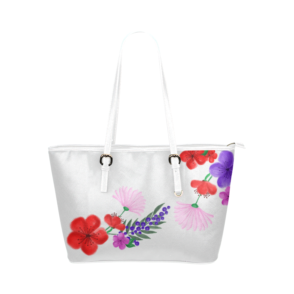 BUNCH OF FLOWERS Leather Tote Bag/Small (Model 1651)