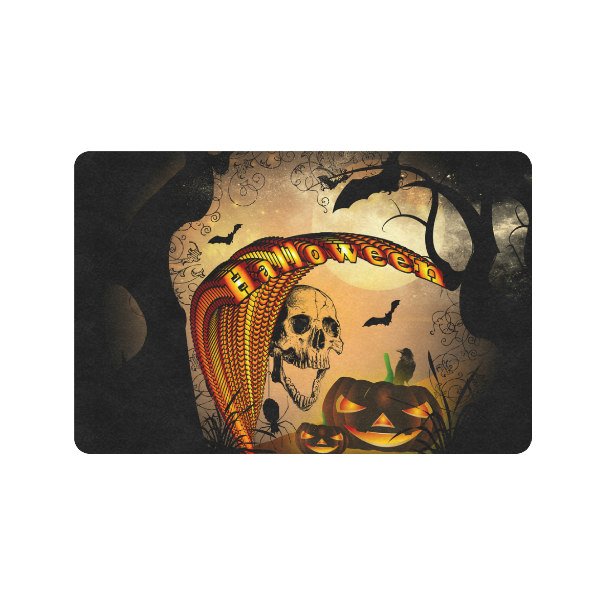Funny halloween design with skull and pumpkin Doormat 24"x16" (Black Base)