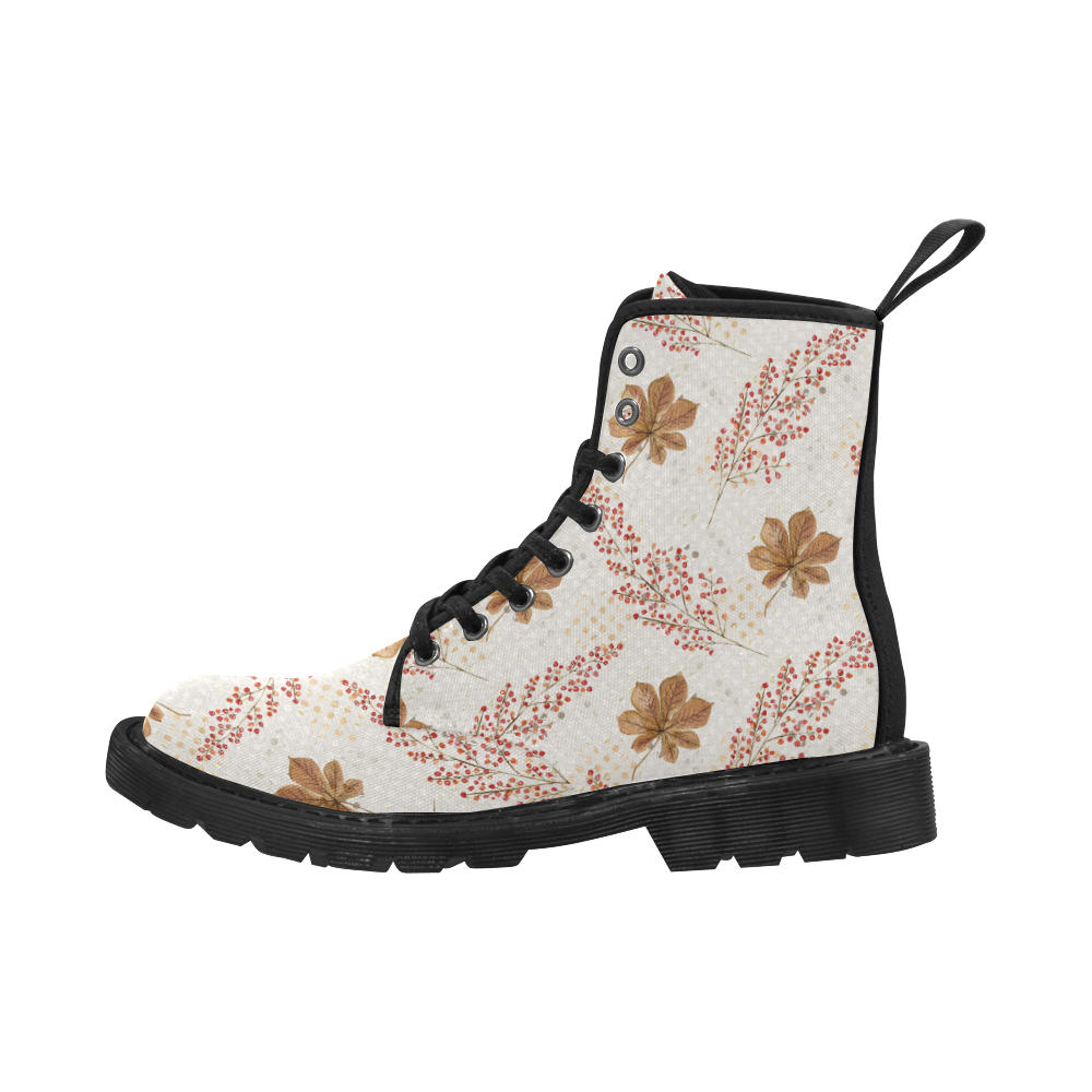 Fall Floral Boots, Bloomy Leaves Martin Boots for Women (Black) (Model 1203H)