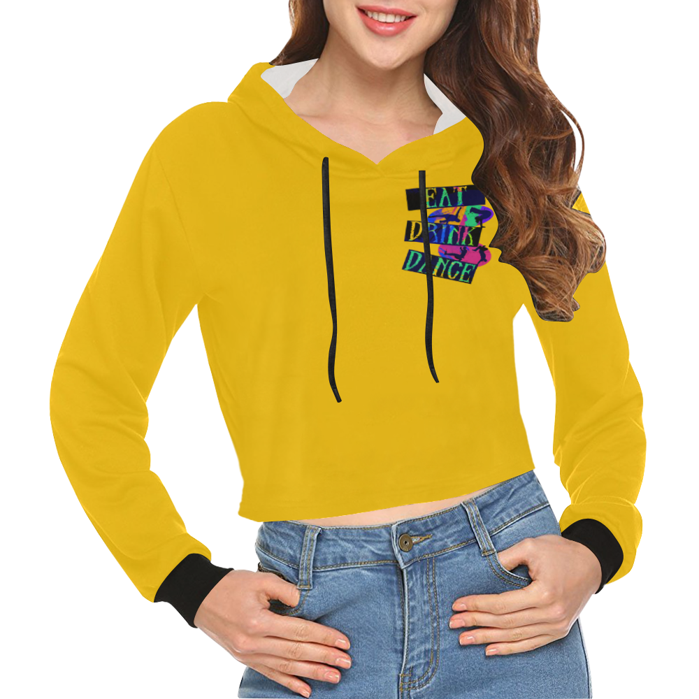 Break Dancing Colorful / Yellow All Over Print Crop Hoodie for Women (Model H22)