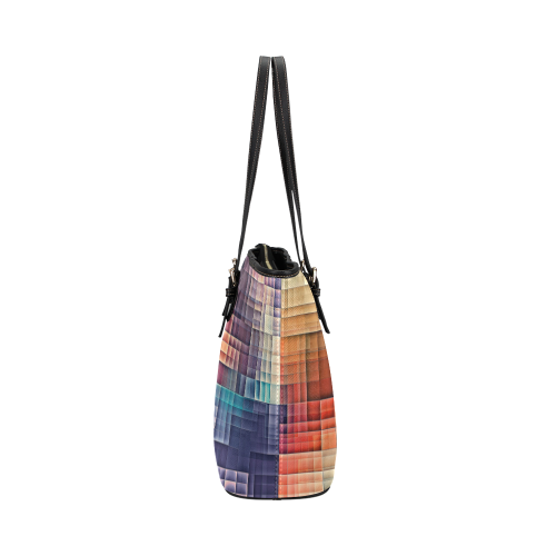 pixels #colors Leather Tote Bag/Large (Model 1651)