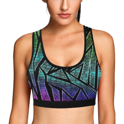 Neon Rainbow Cracked Mosaic Women's All Over Print Sports Bra (Model T52)