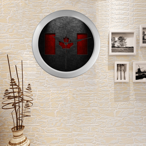 Canadian Flag Stone Texture Silver Color Wall Clock