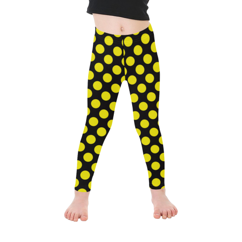 Yellow Polka Dots on Black Kid's Ankle Length Leggings (Model L06)
