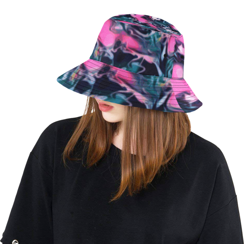 Delightful - turquoise pink white abstract swirls personalize diy All Over Print Bucket Hat