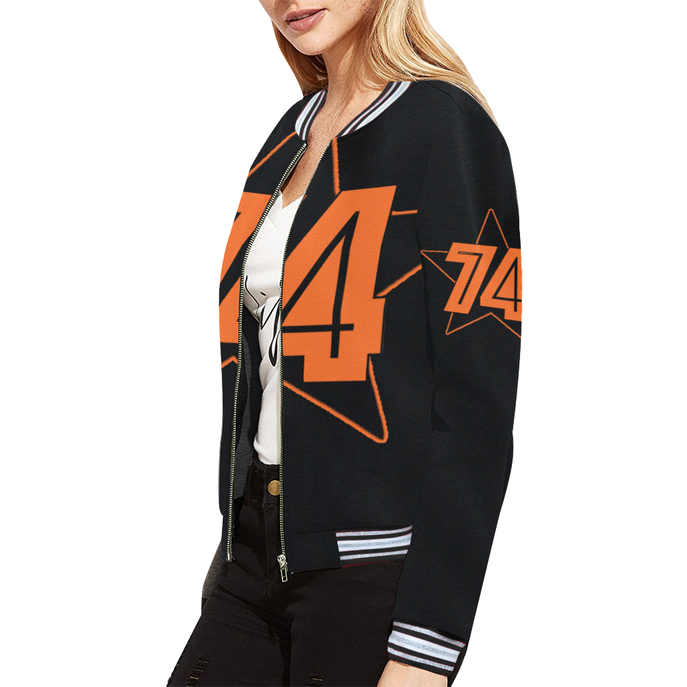Dundealent 5 stars I Black All Over Print Bomber Jacket for Women (Model H21)