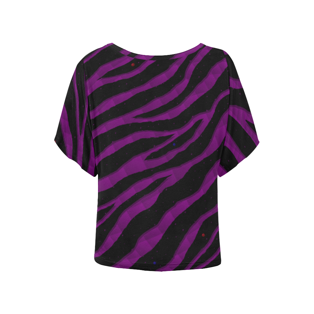Ripped SpaceTime Stripes - Purple Women's Batwing-Sleeved Blouse T shirt (Model T44)