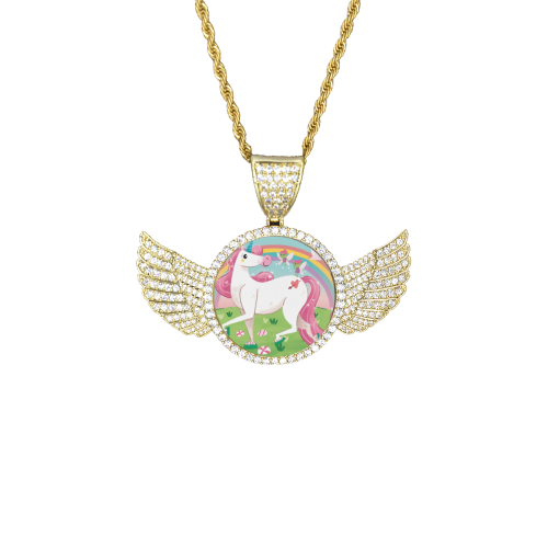 Unicorns are Real Wings Gold Photo Pendant with Rope Chain