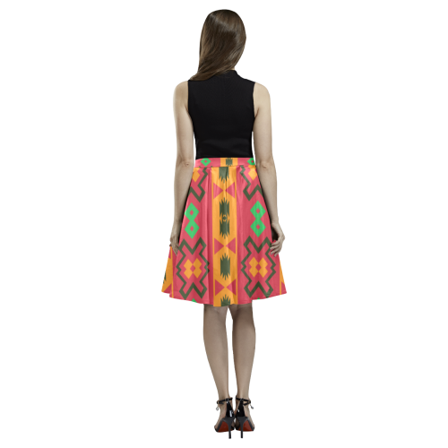 Tribal shapes in retro colors (2) Melete Pleated Midi Skirt (Model D15)