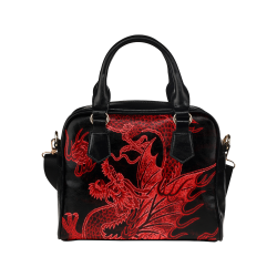 Japanese Red Dragon Leather Shoulder Handbag (Model 1634)
