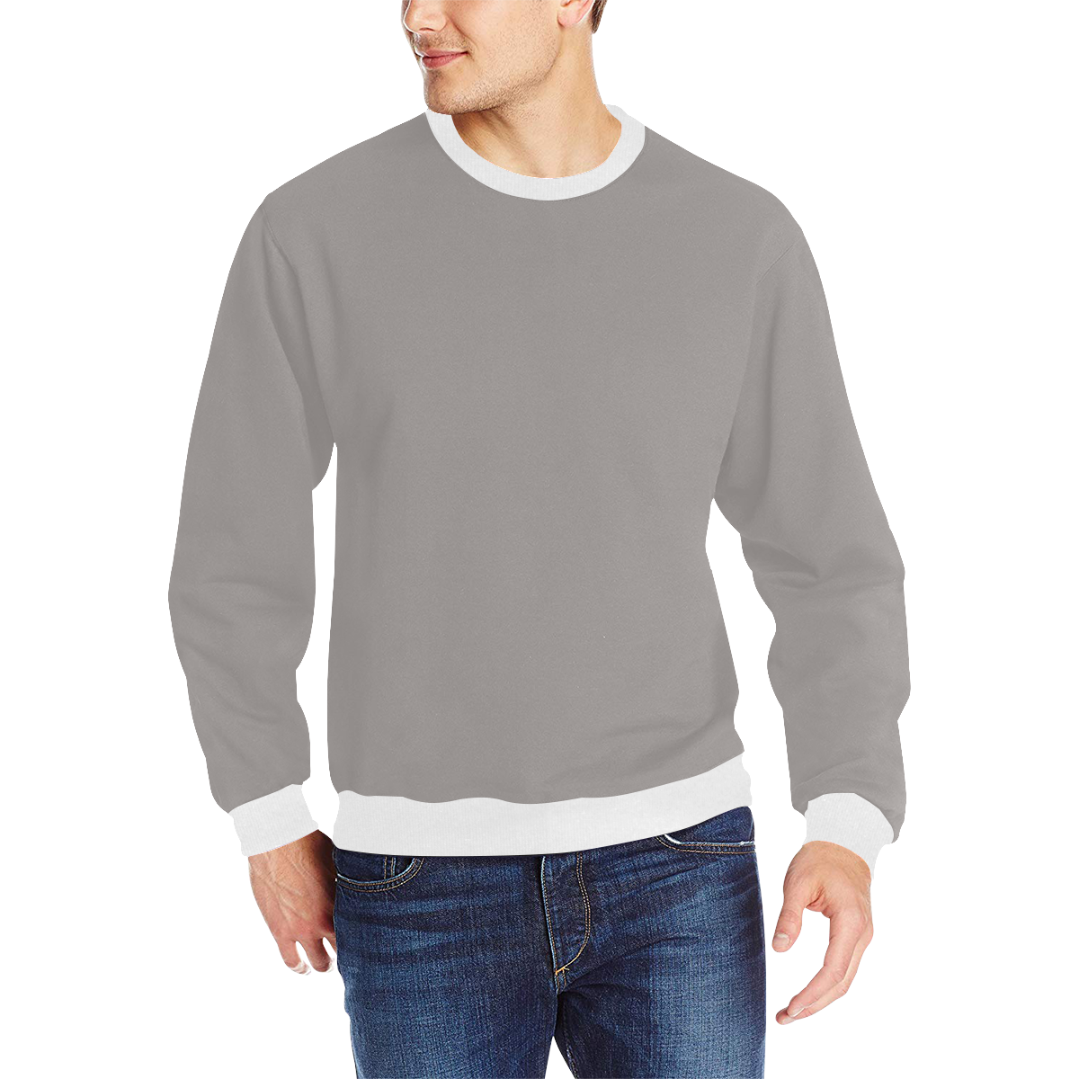 Ash Men's Rib Cuff Crew Neck Sweatshirt (Model H34)