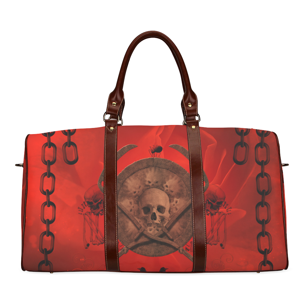 Skulls on red vintage background Waterproof Travel Bag/Small (Model 1639)