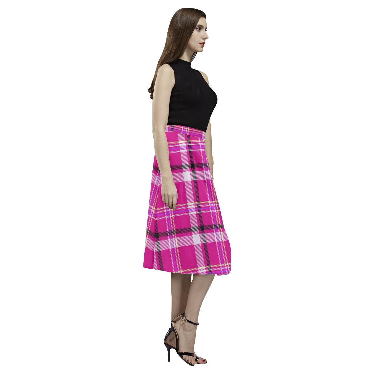 PINK TARTAN-9 Aoede Crepe Skirt (Model D16)