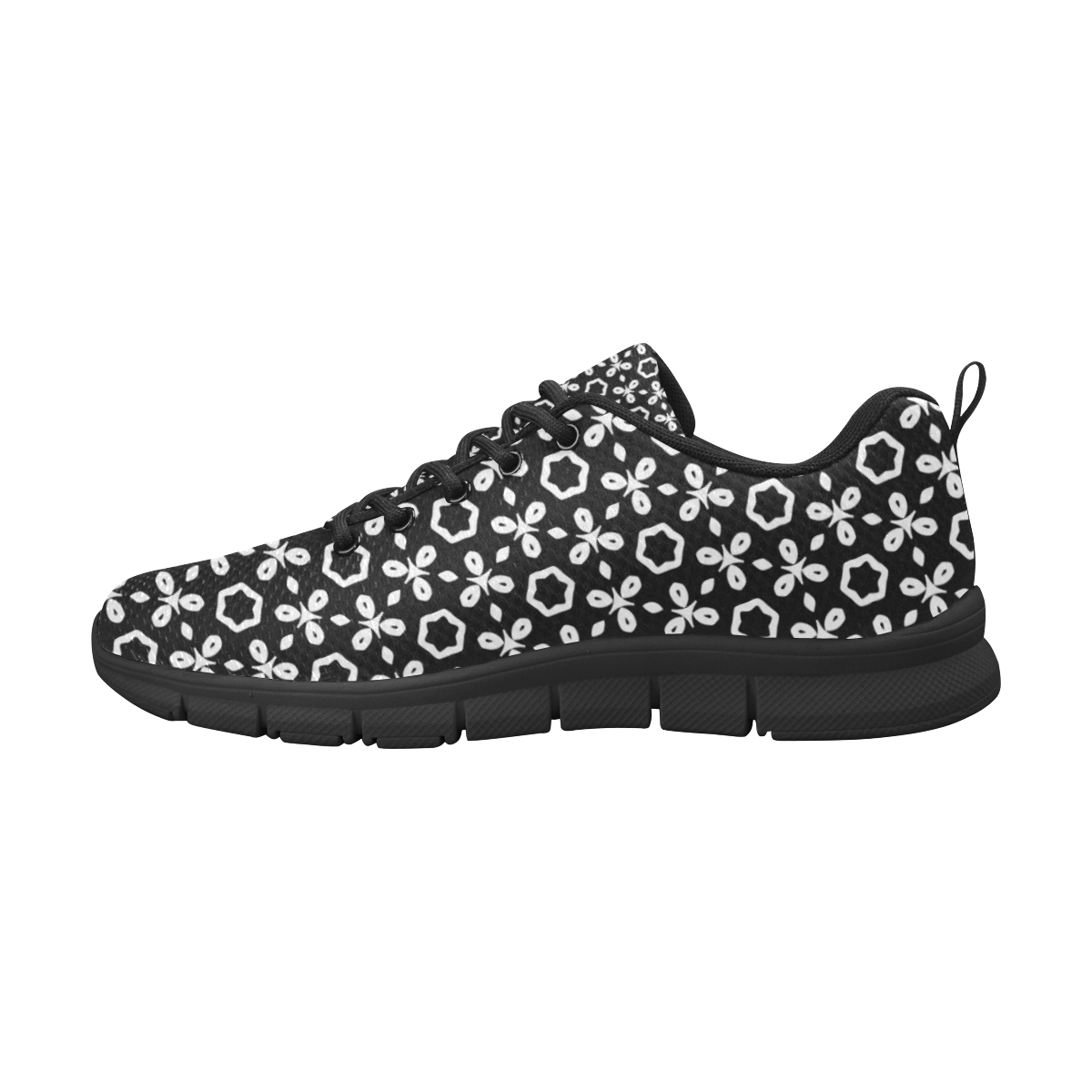 geometric pattern black and white Women's Breathable Running Shoes/Large (Model 055)