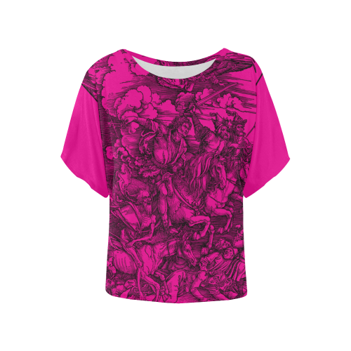 Four-Horsemen Illustration Women's Batwing-Sleeved Blouse T shirt (Model T44)