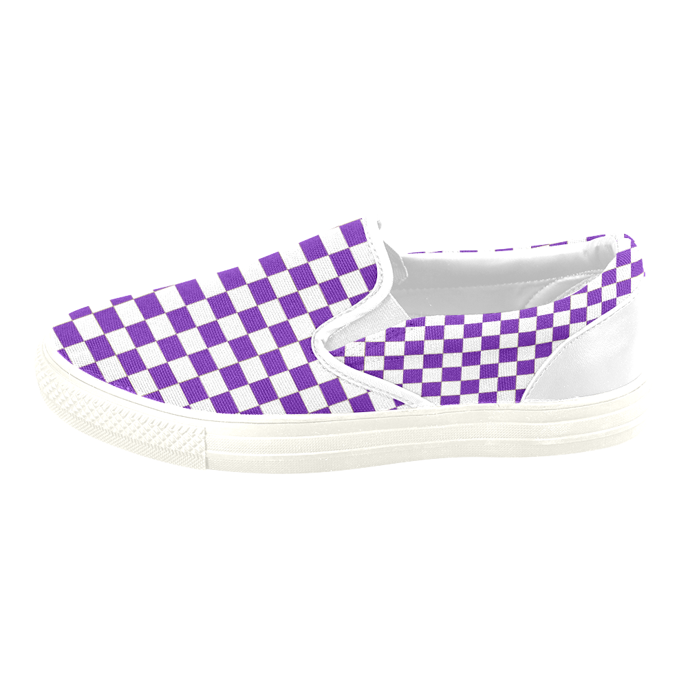 Checkerboard Purple and White Women's Unusual Slip-on Canvas Shoes (Model 019)