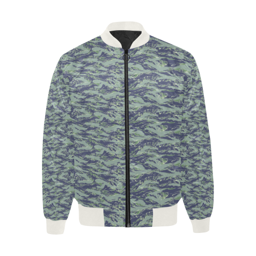 Jungle Tiger Stripe Green Camouflage All Over Print Quilted Bomber Jacket for Men (Model H33)