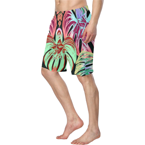 Pretty Leaves A by JamColors Men's Swim Trunk/Large Size (Model L21)