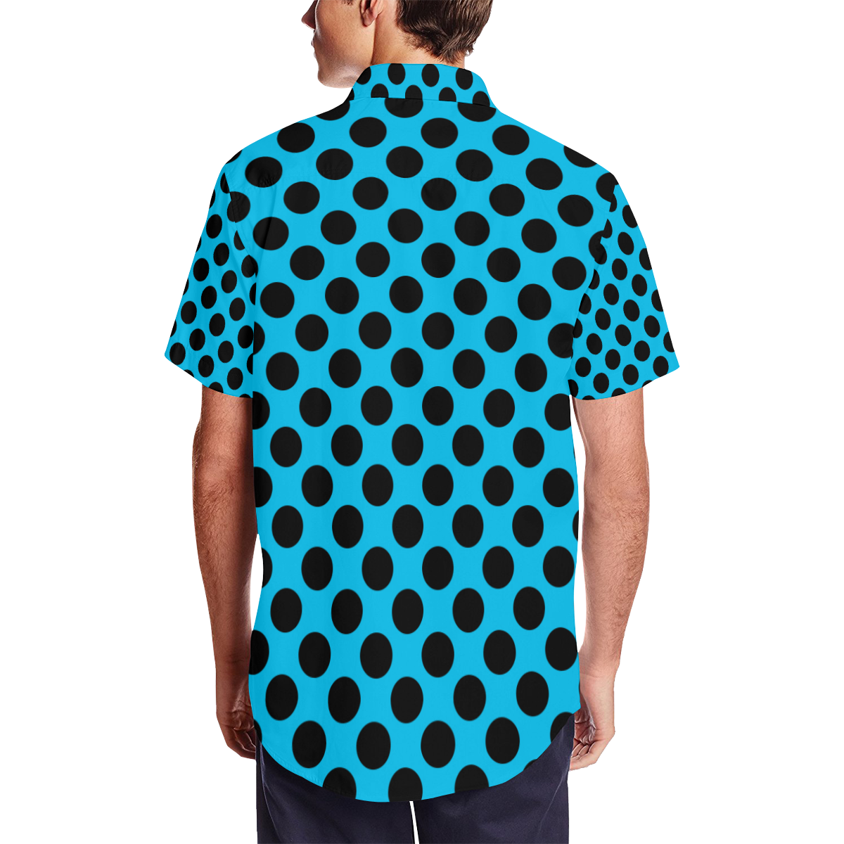 Black Polka Dots on Blue Men's Short Sleeve Shirt with Lapel Collar (Model T54)