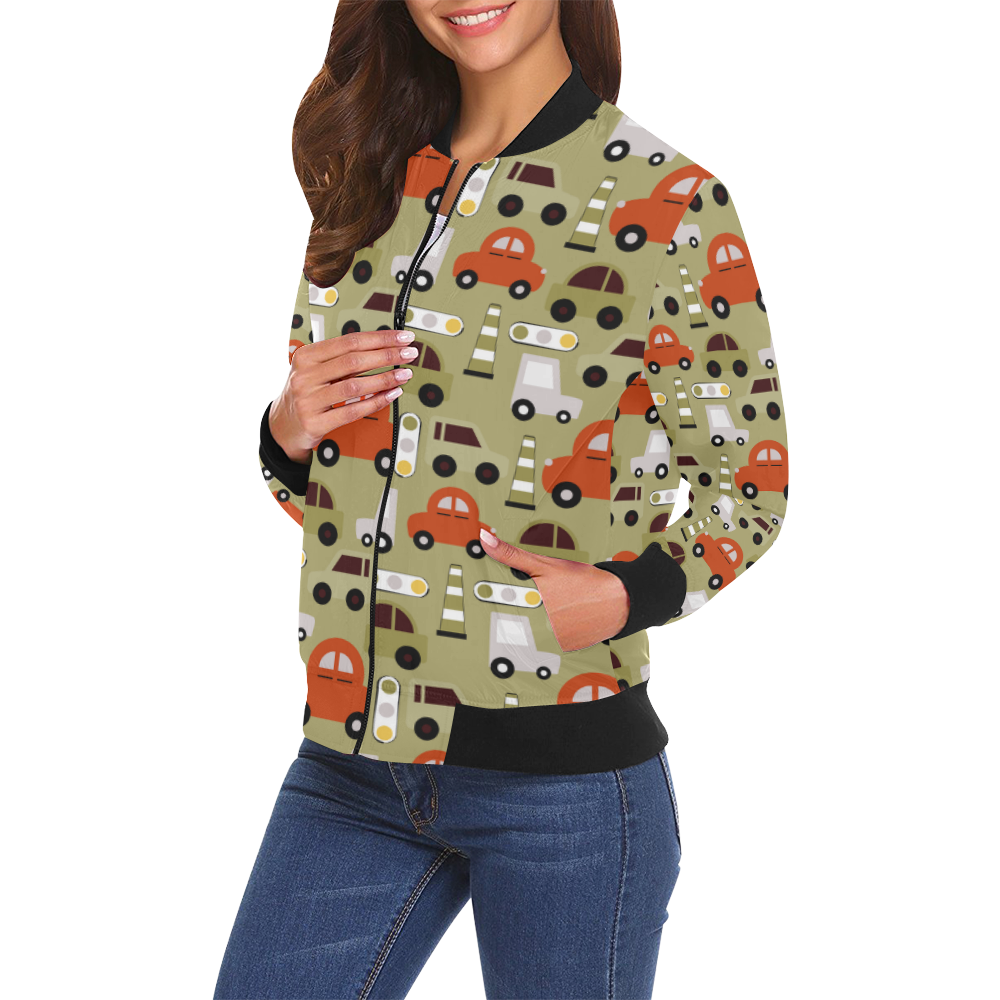 toy cars pattern All Over Print Bomber Jacket for Women (Model H19)