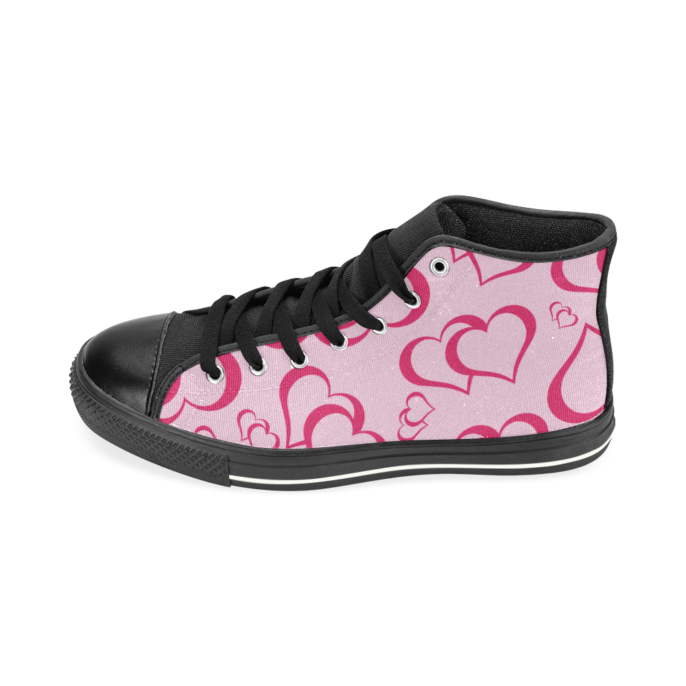 Pinky Blush Hearts High Top Canvas Women's Shoes/Large Size (Model 017)