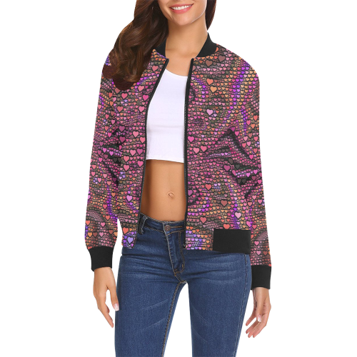hearts everywhere B  by JamColors All Over Print Bomber Jacket for Women (Model H19)