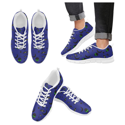 Alien Flying Saucers Stars Pattern (Blue/White) Men's Breathable Running Shoes (Model 055)