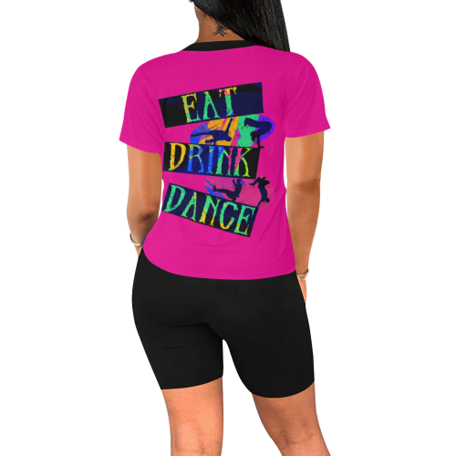 Break Dancing Colorful / Pink / Black Women's Short Yoga Set